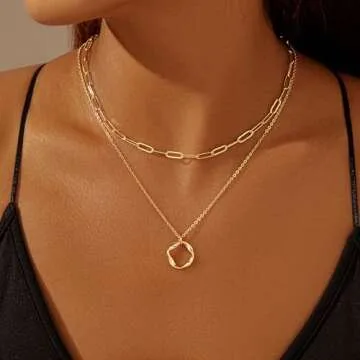 Trendy 14k Gold Layered Necklaces Set for Women