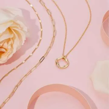 Trendy 14k Gold Layered Necklaces Set for Women