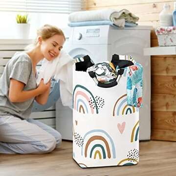 xigua Cartoon Rainbow Laundry Basket Large Laundry Hamper 72L Foldable Dirty Clothes Toys Organizer Bag with Handles for Bathroom,Bedroom,College Dorm,Kids Room