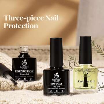 Beetles Gel Top Coat Base Coat and Cuticle Oil Set 3Pcs, No Wipe Top Gel Glossy Shine Long Lasting V...