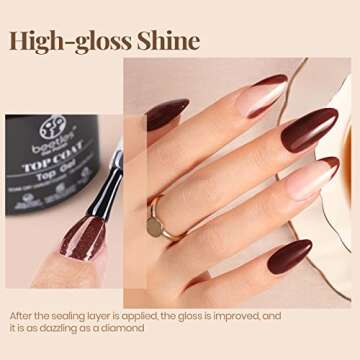 Beetles Gel Top Coat Base Coat and Cuticle Oil Set 3Pcs, No Wipe Top Gel Glossy Shine Long Lasting Valentine's Day Gift for Her, Cuticle Oil Care for Dry Damaged for Stronger Nails