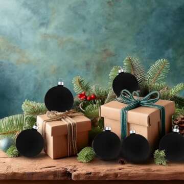 Every Day is Christmas Velvet 50ct 57cm/2.24" Christmas Ornaments, Shatterproof Christmas Tree Ornament Set, Flocking Ball Decorations (Velvet Black)