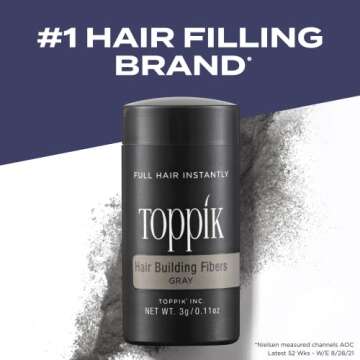 Toppik Hair Building Fibers, Gray, 27.5g Fill In Fine Or Thinning Hair Instantly Thicker, Fuller Loo...