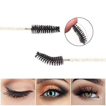 MyAoKuE-UP 300 Pack Disposable Mascara Wands Crystal Gold Handle Brush Eye Lash Wand Eyelash Extension Tool Bulk Makeup Applicator, Black