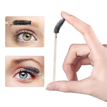 MyAoKuE-UP 300 Pack Disposable Mascara Wands Crystal Gold Handle Brush Eye Lash Wand Eyelash Extension Tool Bulk Makeup Applicator, Black