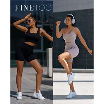 FINETOO Workout Sets for Women 4 Pieces Ribbed Crop Tank Shorts Active Gym Exercise matching athletic sets High Waisted Sports Yoga Outfit S-L (XS)
