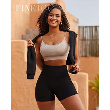 FINETOO Workout Sets for Women 4 Pieces Ribbed Crop Tank Shorts Active Gym Exercise matching athletic sets High Waisted Sports Yoga Outfit S-L (XS)