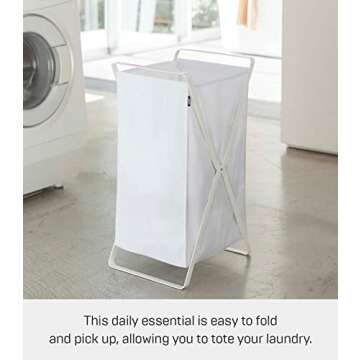 Yamazaki Home Laundry Basket - Foldable Storage Hamper Organizer Steel One Size White