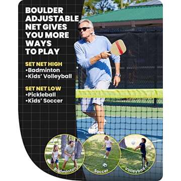 Boulder Sports All-in-One Pickleball & Badminton Set - Portable, Adjustable Net with Paddles & Rackets
