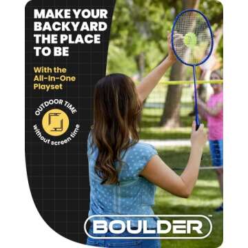 Boulder Sports All-in-One Pickleball & Badminton Set - Portable, Adjustable Net with Paddles & Rackets
