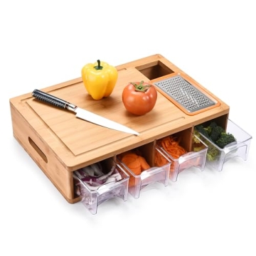 Prosumers Choice Bamboo Cutting Board - Wooden Chopping Board with Food Container Organizer, Cheese ...