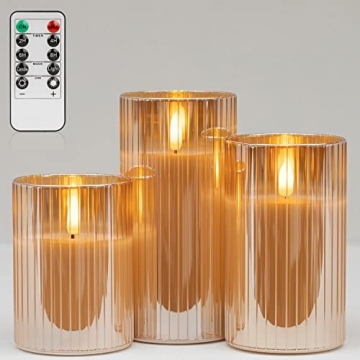 ANGELLOONG Glass LED Flameless Candles Battery Operated with Remote Control, Flickering Candles with...