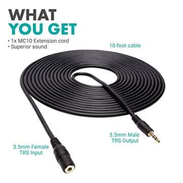 Movo MC10 10ft Audio Extension Cable for Microphones
