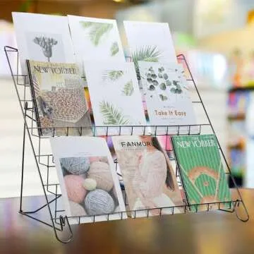 Gejoy 6 Tiered Book Display Rack Wire CD Display Rack Book SigningTabletop Magazine Countertop Holder Retail Literature Brochures Holder(Black)