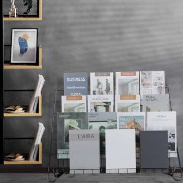 Gejoy 6 Tiered Book Display Rack Wire CD Display Rack Book SigningTabletop Magazine Countertop Holder Retail Literature Brochures Holder(Black)