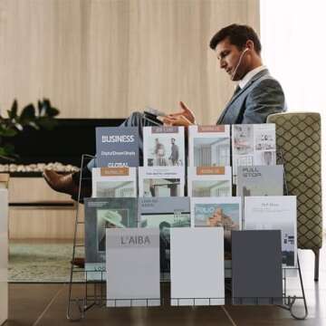 Gejoy 6 Tiered Book Display Rack Wire CD Display Rack Book SigningTabletop Magazine Countertop Holder Retail Literature Brochures Holder(Black)