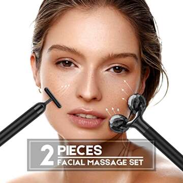 2-IN-1 Beauty Bar Electric Face Massager, 3D Roller and T Shape Arm Eye Nose Head Massager Facial Ro...
