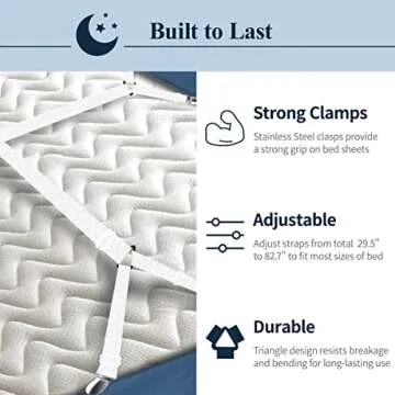 Sopito Sheet Straps, Adjustable Bed Sheet Suspenders Max Stretch from 29.5 in to 82.7 in Compatible for Crib to King Size Bed, Non Slip Holder Fasteners Clips, 2pcs/White
