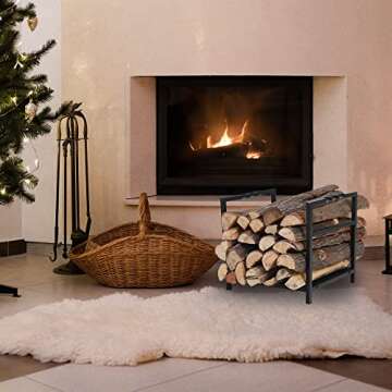 Sophia & William 17" Small Indoor Outdoor Metal Firewood Rack, Black Log Holder Wood Rack to Store L...