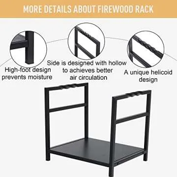 Sophia & William 17" Small Indoor Outdoor Metal Firewood Rack, Black Log Holder Wood Rack to Store Logs, Heavy-duty Firewood Stacking Rack for Fireplace Fire Pit Stove BBQ, 17.5"H * 15.7"W * 12.5"L