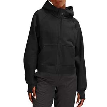 Stylish LASLULU Women's Fuzzy Cropped Zip Up Hoodie