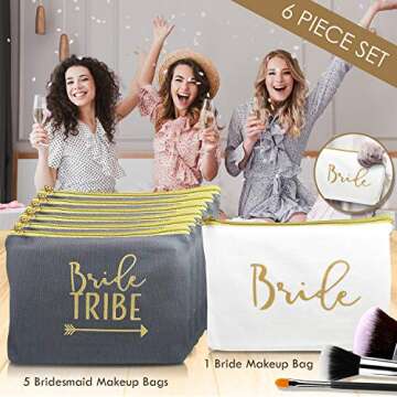 Stunning 6 Piece Bride Tribe Canvas Cosmetic Bag Set