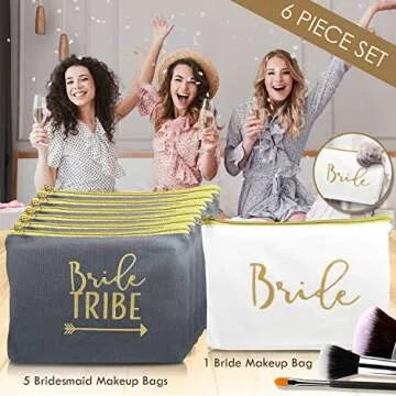 Stunning 6 Piece Bride Tribe Canvas Cosmetic Bag Set