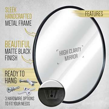 HBCY Round Black Mirror - Elegant 16" Wall Decor