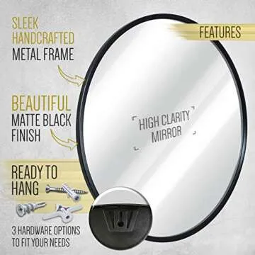 HBCY Round Black Mirror - Elegant 16" Wall Decor