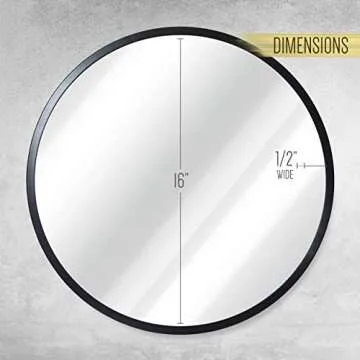 HBCY Round Black Mirror - Elegant 16" Wall Decor