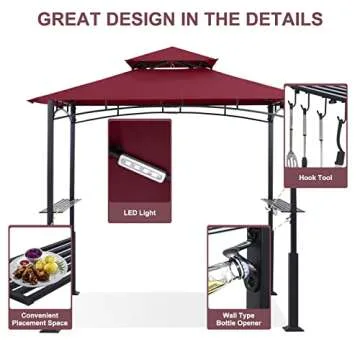 ABCCANOPY 8'x5' Grill Gazebo with LED Lights for BBQ
