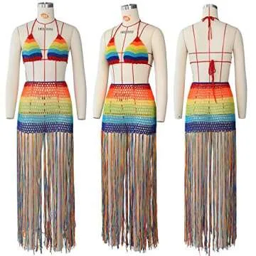 Bluewolfsea Sexy Crochet Rainbow Beach Cover-Up Set