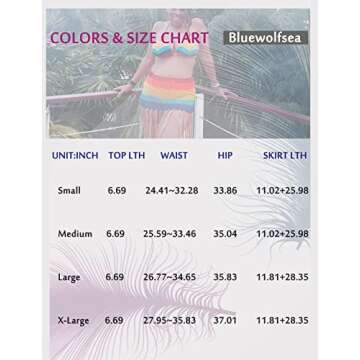 Bluewolfsea Women Sexy Tassels Hollow Out 2 Piece Outfits Rainbow Stripe Bikini Top and Maxi Skirt Set Beach Coverup Large Rainbow