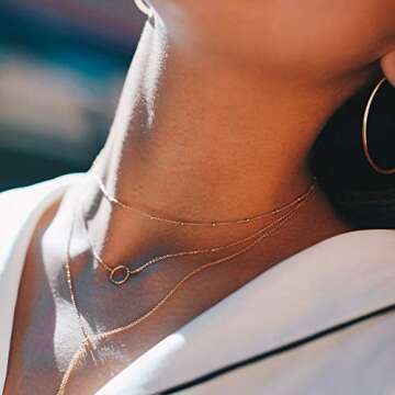 LOYATA Dainty Choker Necklace - Gold Circle Pendant Jewelry Gift for Her