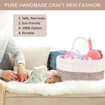 ABenkle Diaper Caddy Organizer, Cotton Rope Nursery Baby Basket, Changing Table Organizer for Baby D...