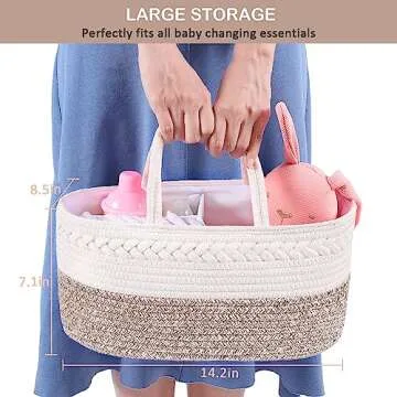 ABenkle Diaper Caddy Organizer, Cotton Rope Nursery Baby Basket, Changing Table Organizer for Baby Diaper Storage, Diaper Nursery Storage Bin for Baby Stuff, Baby Shower Gifts