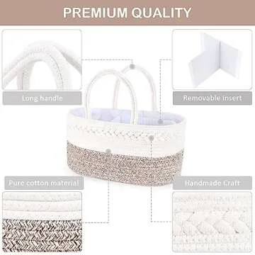 ABenkle Diaper Caddy Organizer, Cotton Rope Nursery Baby Basket, Changing Table Organizer for Baby Diaper Storage, Diaper Nursery Storage Bin for Baby Stuff, Baby Shower Gifts