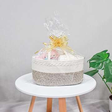 ABenkle Diaper Caddy Organizer, Cotton Rope Nursery Baby Basket, Changing Table Organizer for Baby Diaper Storage, Diaper Nursery Storage Bin for Baby Stuff, Baby Shower Gifts