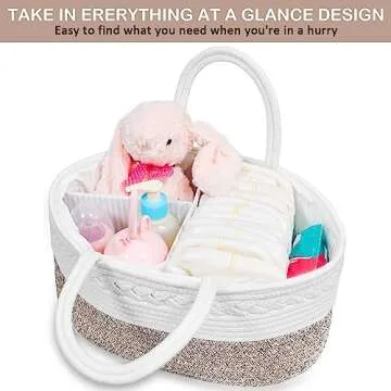ABenkle Diaper Caddy Organizer, Cotton Rope Nursery Baby Basket, Changing Table Organizer for Baby Diaper Storage, Diaper Nursery Storage Bin for Baby Stuff, Baby Shower Gifts