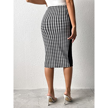 Stylish SweatyRocks Houndstooth High Waist Midi Skirt