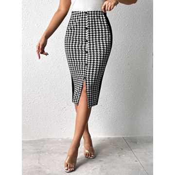 Stylish SweatyRocks Houndstooth High Waist Midi Skirt