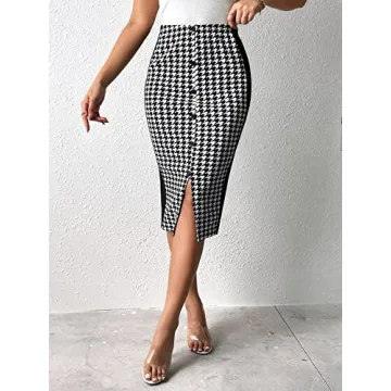Stylish SweatyRocks Houndstooth High Waist Midi Skirt
