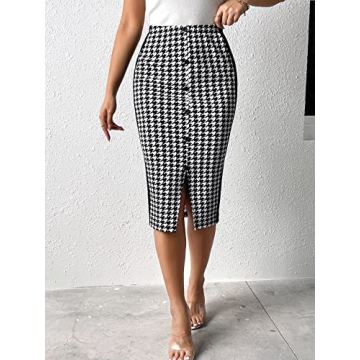 Stylish SweatyRocks Houndstooth High Waist Midi Skirt