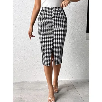 Stylish SweatyRocks Houndstooth High Waist Midi Skirt