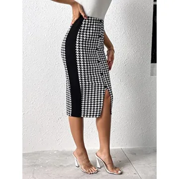Stylish SweatyRocks Houndstooth High Waist Midi Skirt