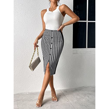 Stylish SweatyRocks Houndstooth High Waist Midi Skirt
