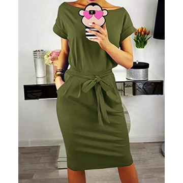PRETTYGARDEN Women's Chic Short Sleeve Tie Waist Dress 2023
