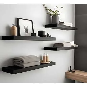 IKJZIZP Rustic Farmhouse Floating Shelves for Wall Decor Storage Wood Wooden Wall Shelves for Bedroom Bathroom Kitchen Living Room - Black Set of 6