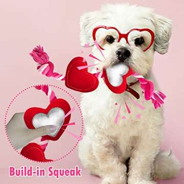 Lepawit Valentine's Day Dog Toys, Durable Dog Rope Toys with Plush Squeaky Heart, Tug of War Dog Toy, Cute Valentine's Dog Gifts for Small and Medium Dogs