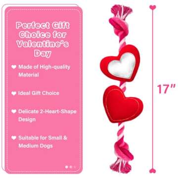 Lepawit Valentine's Day Dog Toys, Durable Dog Rope Toys with Plush Squeaky Heart, Tug of War Dog Toy, Cute Valentine's Dog Gifts for Small and Medium Dogs